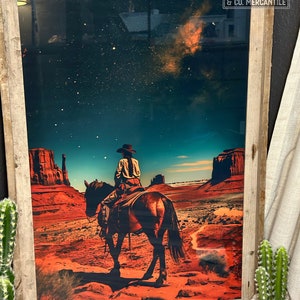 Retro Cowgirl Riding Horse Art Print | Cosmic Space Cowgirl Wall Art ...
