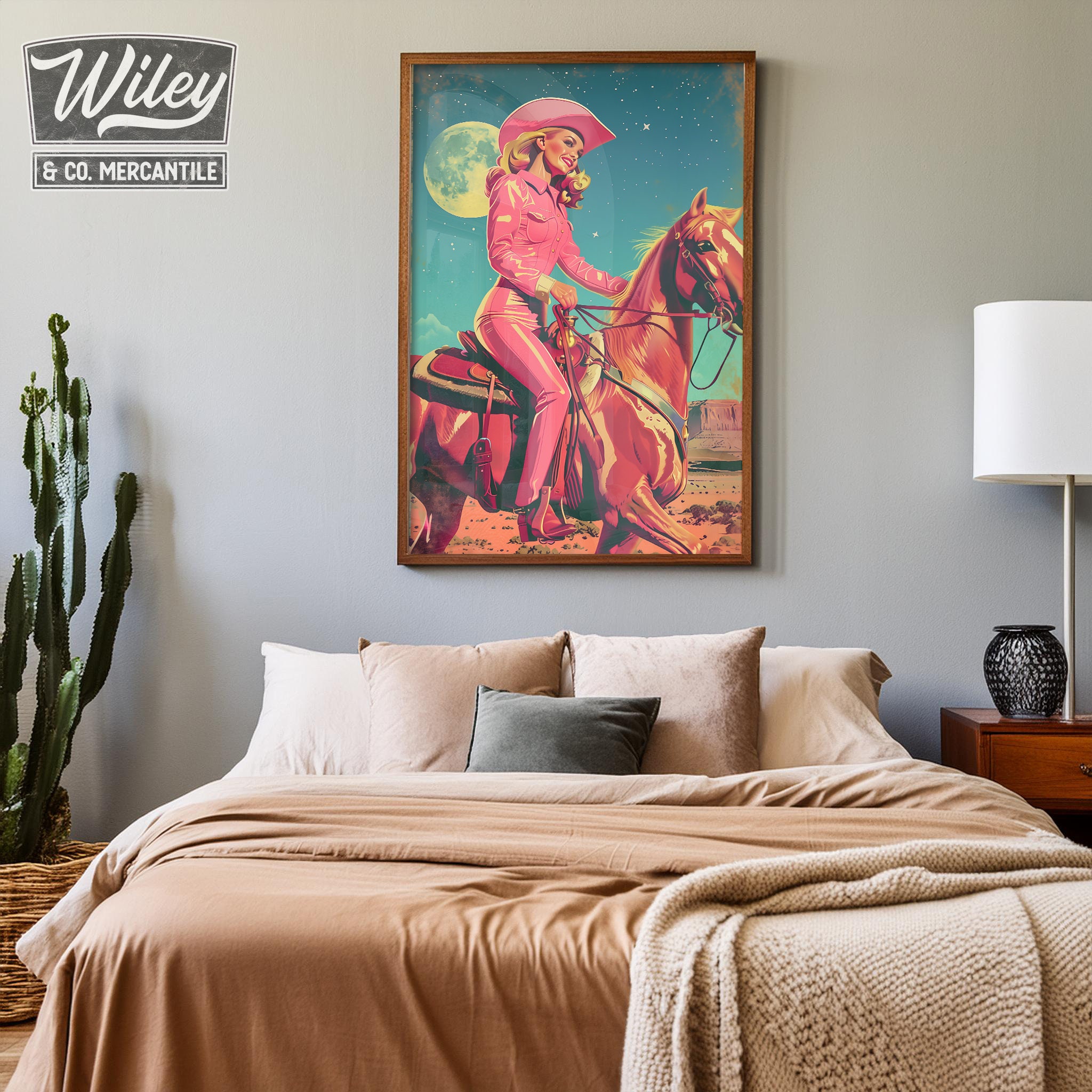 retro cowgirl art prints - set of 3 - digital download... Pink Retro Cowgirl Riding Horse Art Print | Cosmic Space Cowgirl Wall ...