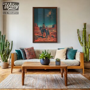 Retro Cowgirl Riding Horse Art Print | Cosmic Space Cowgirl Wall Art ...