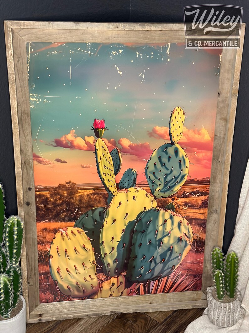 Prickly Pear Cactus Art Print | Retro Cactus Wall Art, Vintage Western ...