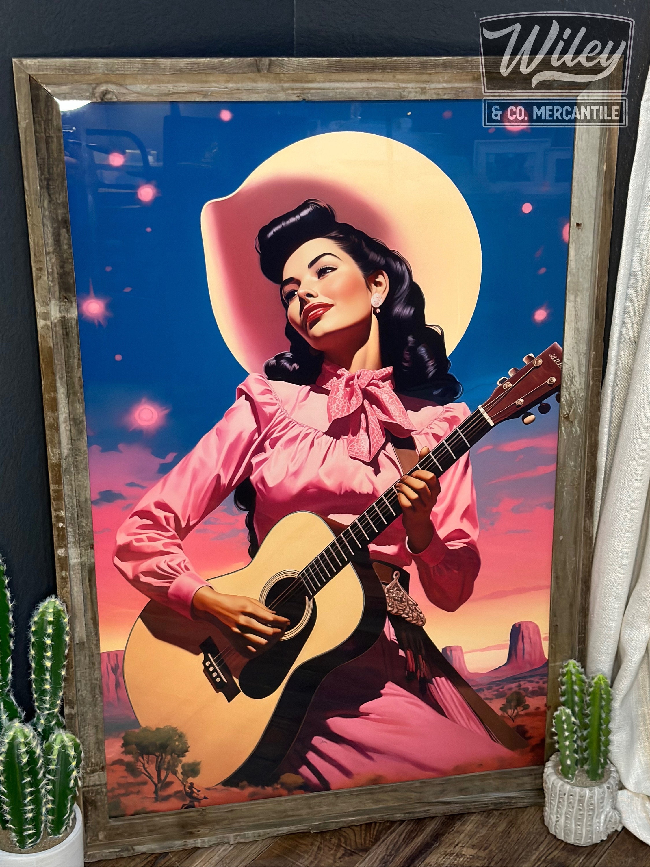 Latin Cowgirl Playing Guitar Art Print | Retro Space Cowgirl Wall Art ...