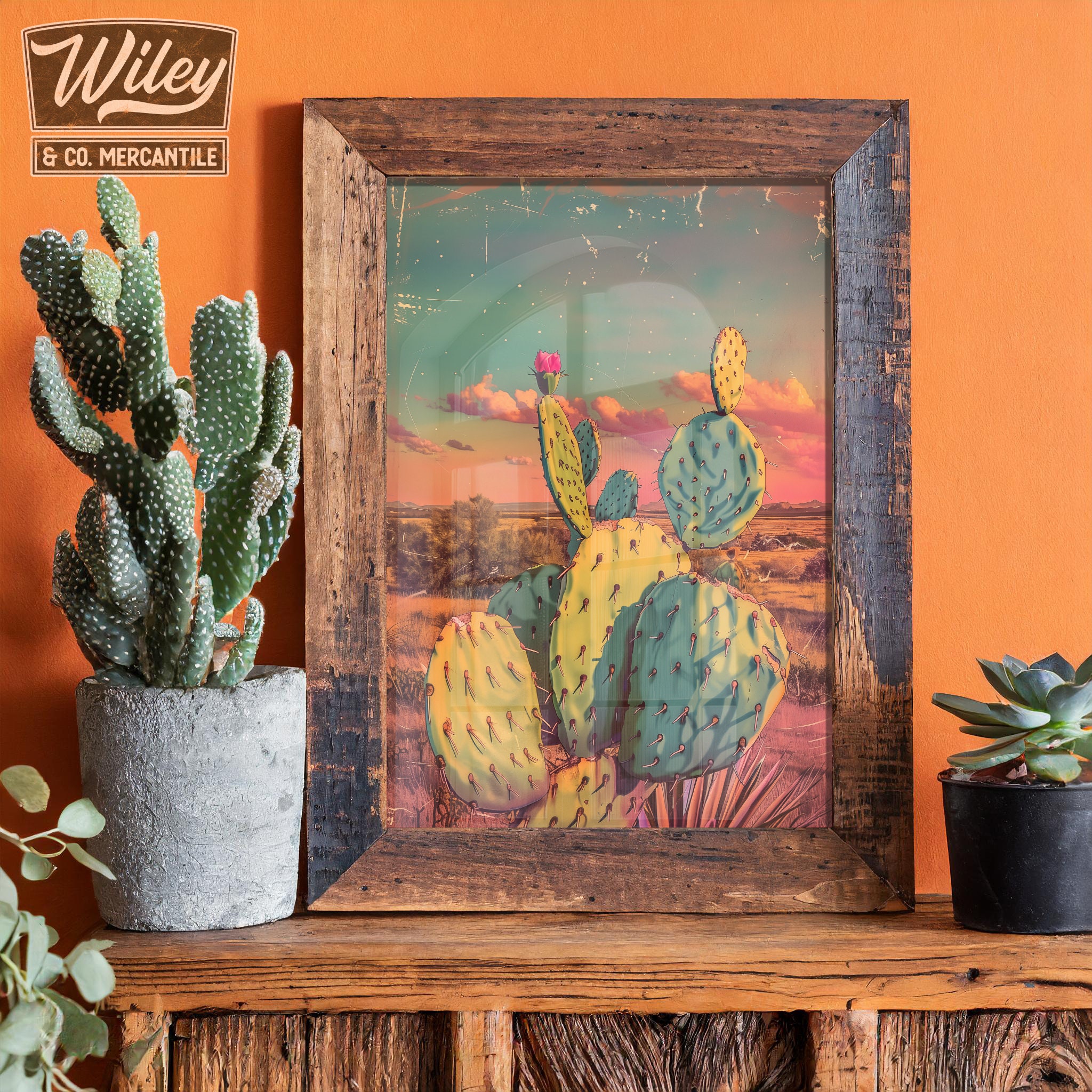 Prickly Pear Cactus Art Print | Retro Cactus Wall Art, Vintage Western ...