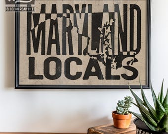 Maryland Locals Vintage Ink Press Style Giclee Wall Art Print, Beach House Maryland State Decor, Chesapeake Bay Gift, Maryland Home Art