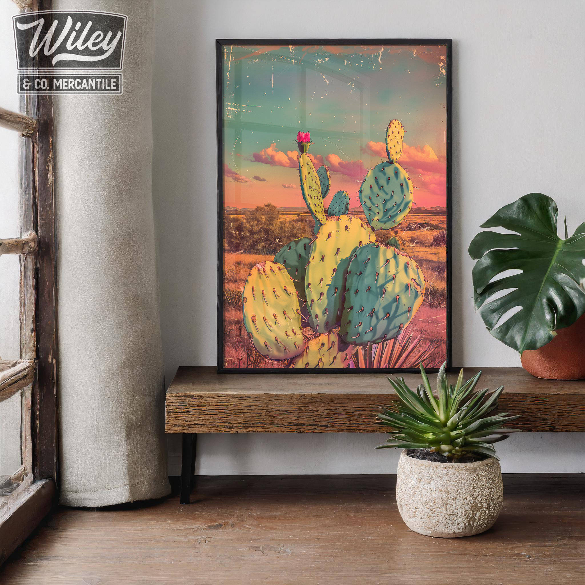 Prickly Pear Cactus Art Print | Retro Cactus Wall Art, Vintage Western ...