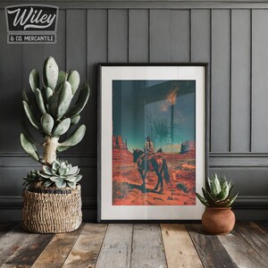 Retro Cowgirl Riding Horse Art Print | Cosmic Space Cowgirl Wall Art ...