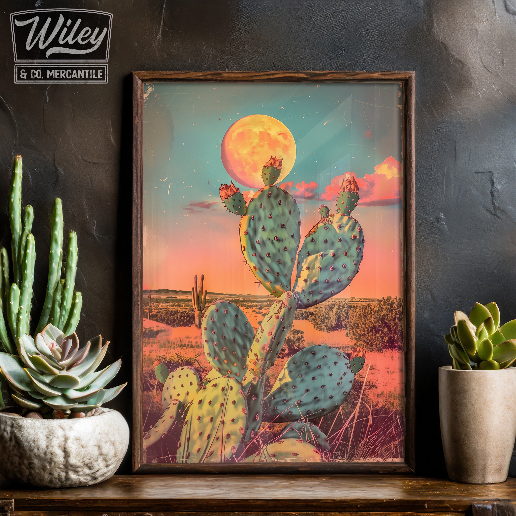 Prickly Pear Cactus Art Print | Retro Cactus Wall Art, Vintage Western ...