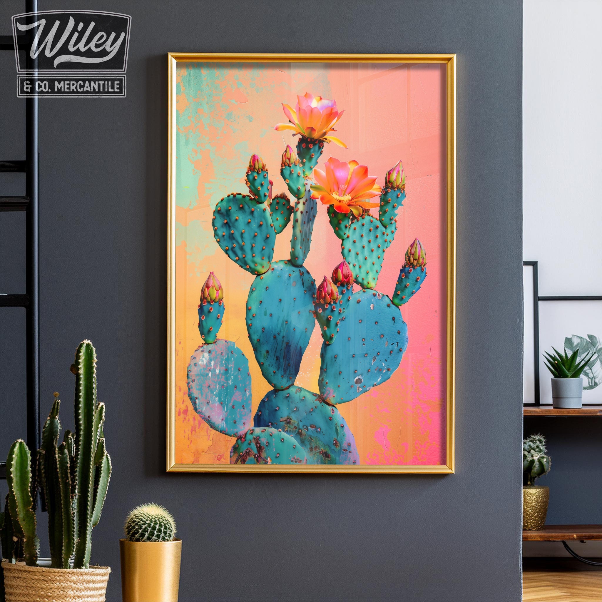 Prickly Pear Cactus Art Print | Flowering Cactus Wall Art, Western ...
