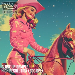 Pink Retro Cowgirl Riding Horse Art Print | Cosmic Space Cowgirl Wall ...