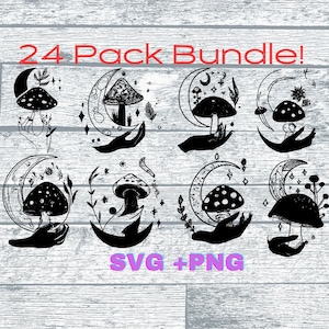 Pilz-Mond-Svg-Bundle, Mond Pilz SVG, Mondphasen svg, Zauberpilz Png, Mystic Pilz svg, Boho Pilz Clipart png, Cut Files
