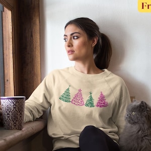 Bluza z motywem choinki, modny damski sweter świąteczny, sweter na sezon świąteczny, zimowy sweter damski, szmaragdowo zielony estetyczny świąteczny