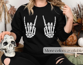 Skeleton Hand Sweatshirt- Skeleton Rock Sweatshirt- Skeleton Rock Hand Sweater- Rock n Roll Sweatshirt- Halloween Sweatshirt- Grunge Emo