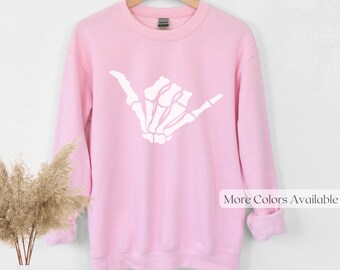 Sweter Shaka Hang Loose Skeleton, słodka koszulka na Halloween, bluza z dresem Skeleton Hand, znak Hang Loose, koszulka Skeleton Shaka, estetyczny top Surf