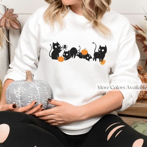 Black Cat Sweatshirt Cute Kitten Sweater Fall Funny Black Cat Top Cozy Pumpkin Halloween Black Cats Halloween Gifts for Cat Owner Cat Lover