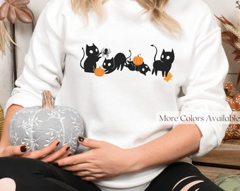 Schwarze Katze Sweatshirt Niedliche Kätzchen Pullover Herbst Lustige schwarze Katze Top Gemütlich Kürbis Halloween Schwarze Katzen Halloween Geschenke für Katzenbesitzer Katzenliebhaber