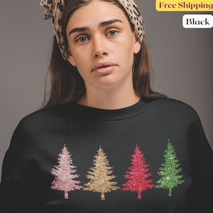 Sweat-shirt de sapin de Noël, Pull de Noël pour femmes, Sweat-shirt familial assorti, Pull de vacances à la mode, Pull d’hiver, Sparkly Glam Girly