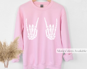 Skeleton Hand Sweatshirt- Skeleton Rock Sweatshirt- Skeleton Rock Hand Sweater- Rock And Roll Sweatshirt- Halloween Sweatshirt- Grunge Emo