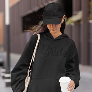 Bride Embroidered Hoodie, Lux Bridal Hoodie set, honeymoon travel outfit, Newlywed gift, Bridal Shower Gift, Engaged, Monochrome, Minimalist