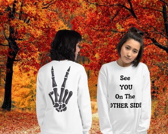 Sudadera esqueleto Suéter de Halloween Divertido Halloween Top Camisa esqueleto unisex Halloween Crewneck Temporada espeluznante Vibraciones de otoño Grunge Halloween