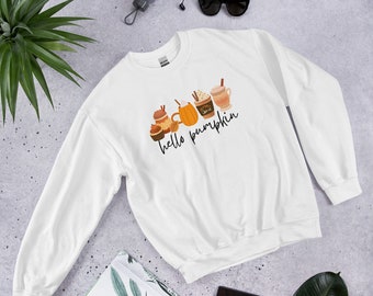 Hello Pumpkin Fall Coffee Sweatrt, Fall Sweater, Pumpkin Spice Sweatrt, Cute Sweater, Coffee Sweatrt, Coffee Lover Gift, Unisex Top
