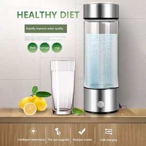 Hydrogen Rich Alkaline Ionizer USB Rechargeable Electrolysis Generator - Anti-Oxidation and Anti-Aging Glass Water Bottle