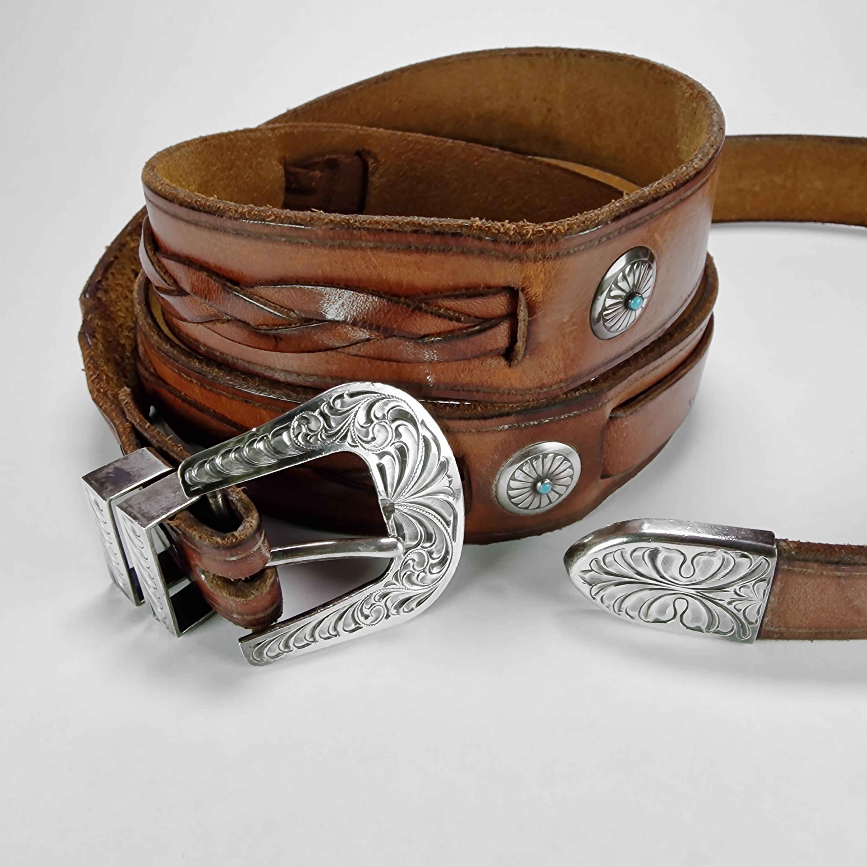 Vintage leather sterling turquoise concho belt - Etsy 日本