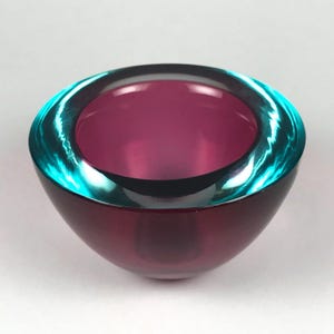 Archimede Seguso Geode Bowl Sommerso Rose Aqua Murano Włochy Mid Century Modern