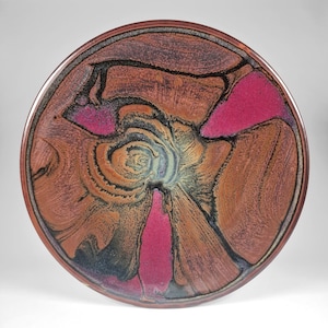 Matthew Patton Abstract Wall Plate 12.75 Inch Magenta Brown PNW Studio Pottery