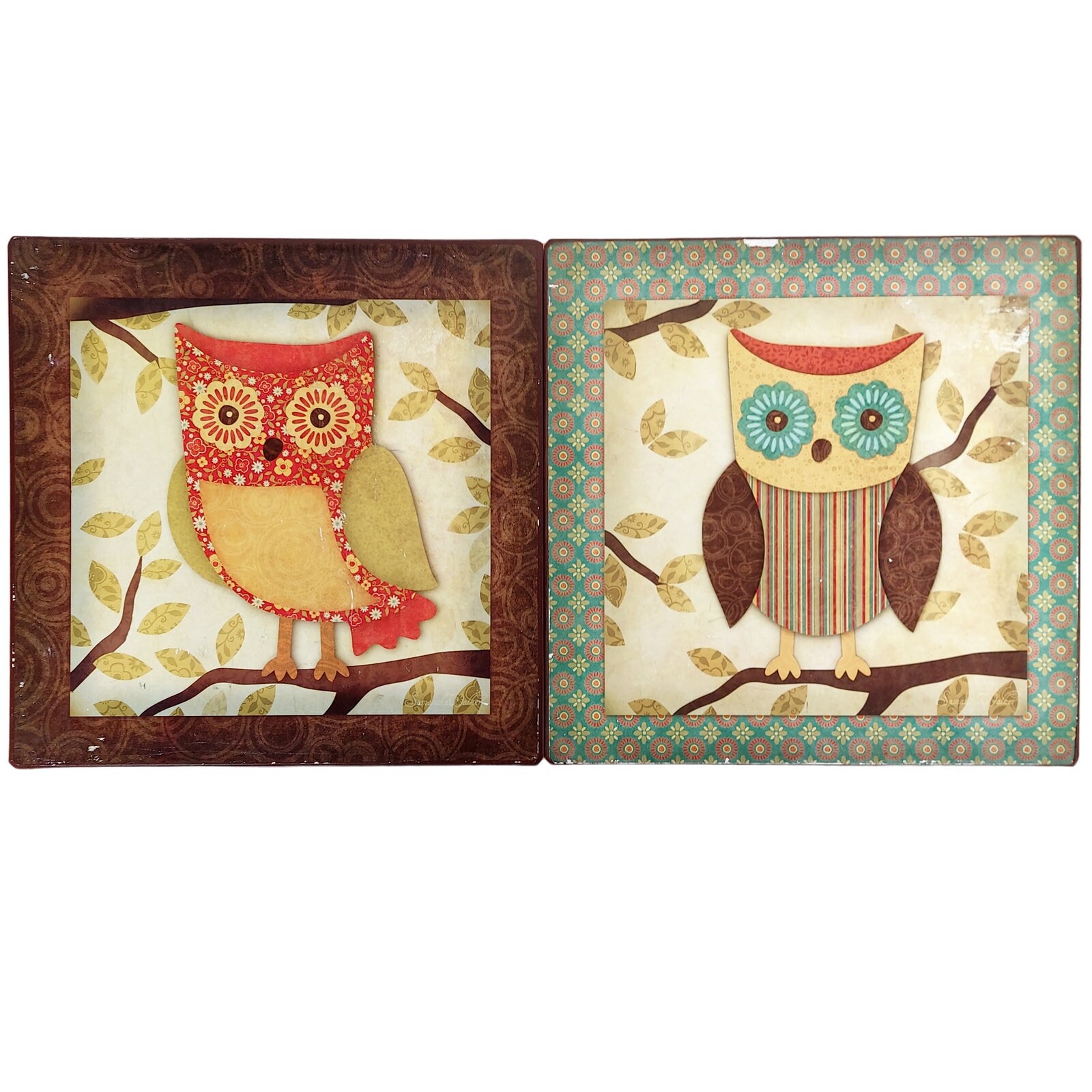 Owl Theme Metal Hanging Wall Art Retro Whimsical Samantha Walker Artist Iron