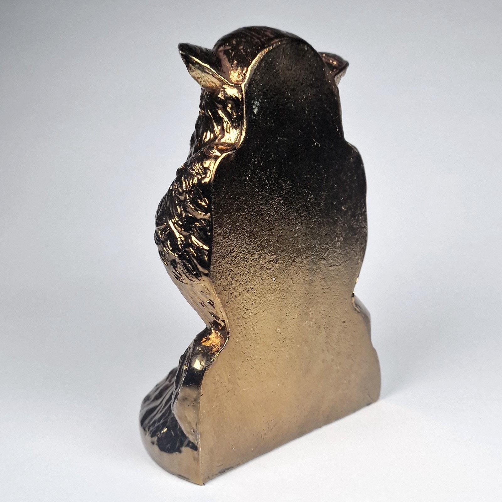 黄金のフクロウの鋳造金属彫刻ブックエンドヴィンテージ像コレクターズ