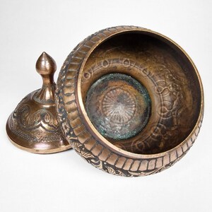Persian Ghalam Zani Copper Lidded Candy Dish Bowl Featuring Birds Hand Chased image 4