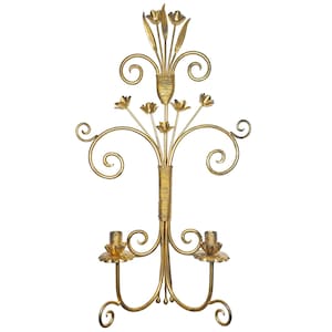 Vintage Florentine Regency Gilt Floral Metal Wall Candleholder Sconce Large