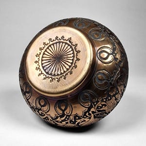 Persian Ghalam Zani Copper Lidded Candy Dish Bowl Featuring Birds Hand Chased image 6