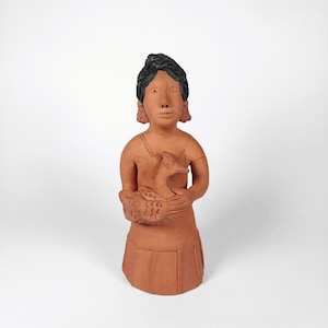 Aguilar Sisters Woman Bird Figurine Clay Oaxaca Mexican Folk Art 10.25 In Tall