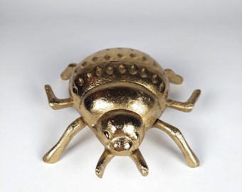 Gold Tone Metal Beetle Hinged Box Trinket Coins Jewelry Insect Bug Entomophile