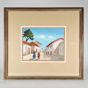 Peruvian Street Scene Painting by M Alvarado Huanta Peru Folk Art Village Town