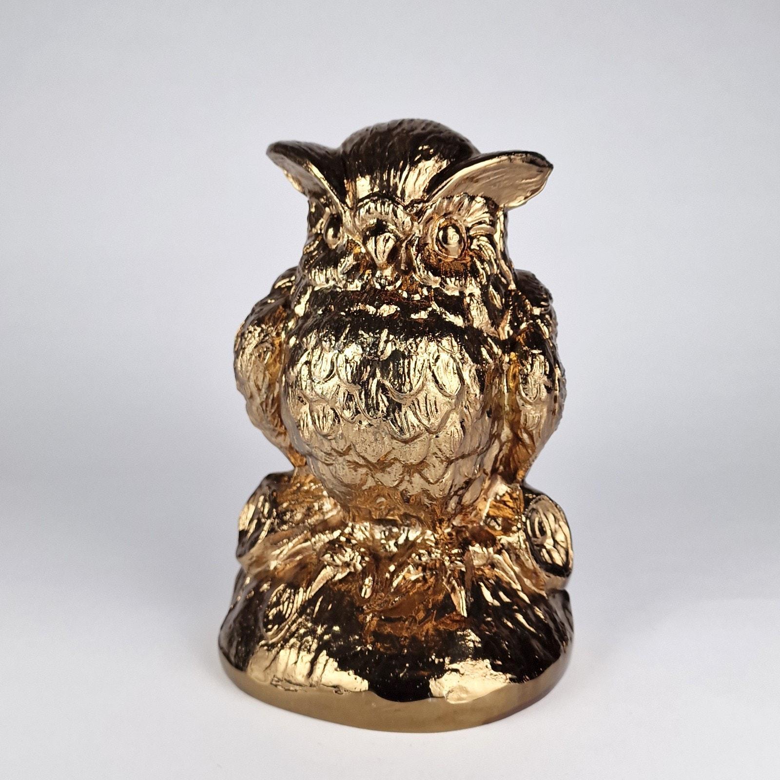 金色 フクロウ 彫刻 黄金のフクロウの鋳造金属彫刻ブックエンドヴィンテージ像コレクターズ