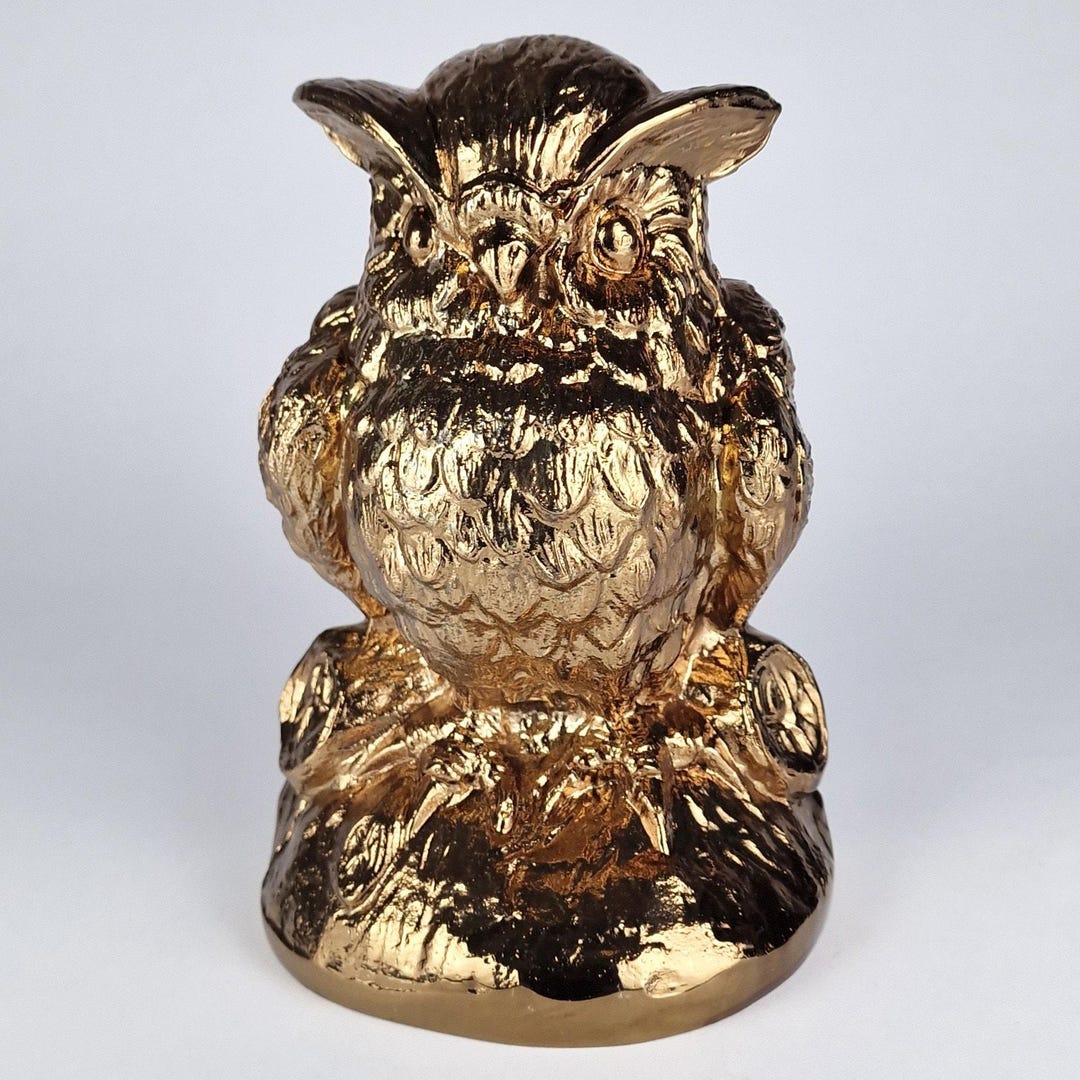黄金のフクロウの鋳造金属彫刻ブックエンドヴィンテージ像コレクターズ