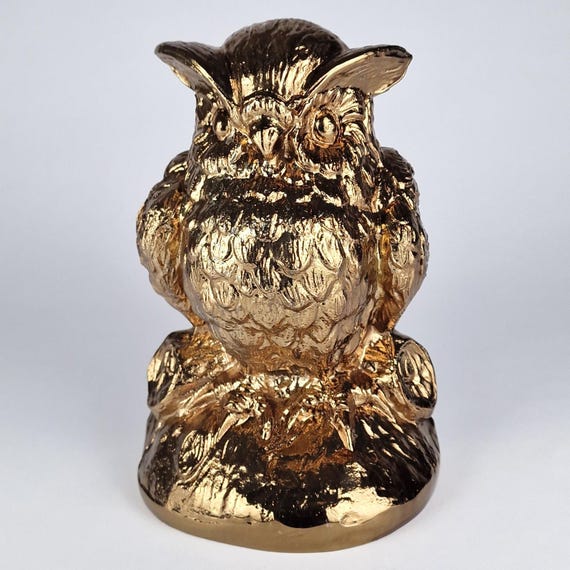 黄金のフクロウの鋳造金属彫刻ブックエンドヴィンテージ像コレクターズ 
