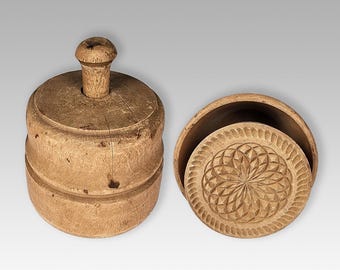 Antique Butter Mold Sunflower Geometric Folk Art Wooden PA Dutch Press 19th C