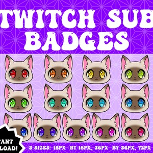 Cute ‘Siamese Cat’ Sub Badge Pack, Twitch Streamer Badges, Twitch Sub Badges, Cheap Sub Badges, Multicolor Badges, Kitty Badges,