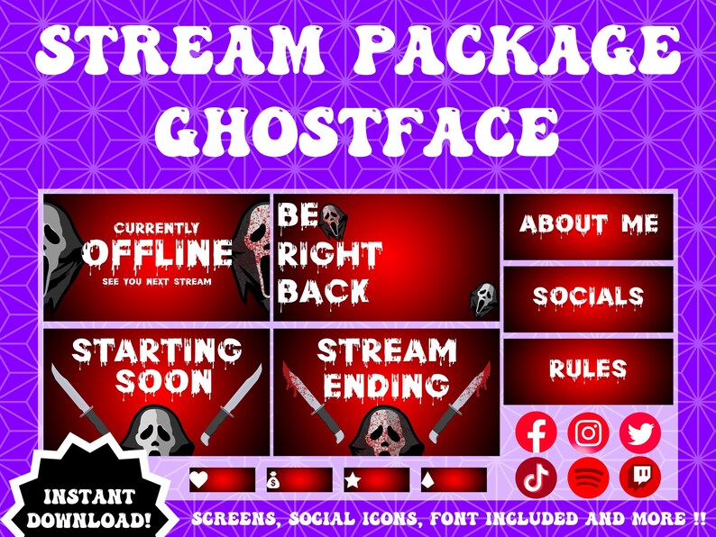 Ghostface Overlay Package, Horror Twitch Overlay Package, Twitch Stream