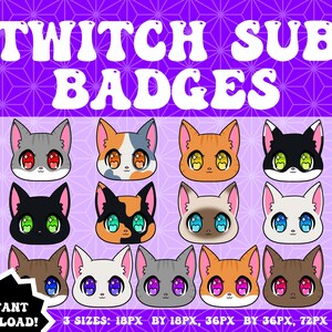 Niedliches &#39;Variety Cat&#39; Sub Badge Pack, Twitch Streamer Badges, Twitch Sub Badges, Günstige Sub Badges, Mehrfarbige Badges, Kitty Badges,