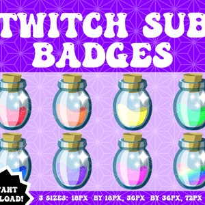Magic &#39;Potion Bottle&#39; Sub Badge Pack, Twitch Streamer Badges, Twitch Sub Badges, Cheap Sub Badges, Multicolor Badges, Potion, Magical, heks