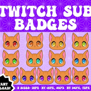 Cute ‘Orange Cat’ Sub Badge Pack, Twitch Streamer Badges, Twitch Sub Badges, Cheap Sub Badges, Multicolor Badges, Kitty Badges,