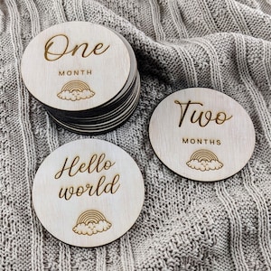 Wooden Baby Milestone Card & Disc 14pc Set | Celebrate Baby's Birth and Monthly Age