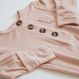 Organic Bamboo Baby Knotted Gown | Blush Pink &quot;Himalaya&quot; | Infant Sleeper | Ultra Soft Newborn Take Home Outfit | Baby Shower Gift