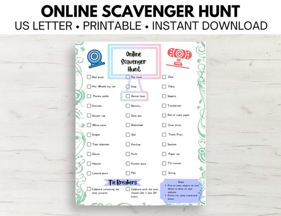 Online Scavenger Hunt Printable Download - Etsy
