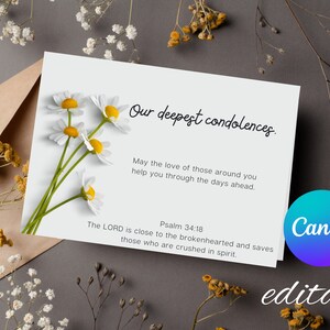 Editable Condolence card with scriptures, condolence template, bereavement card, celebration of life, sympathy card, text sympathy card