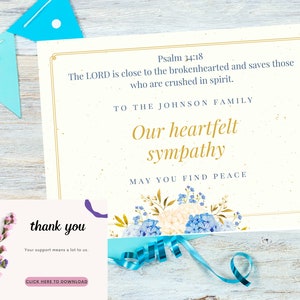 Editable Condolence card with scriptures, condolence template, bereavement card, celebration of life, sympathy card, text sympathy card