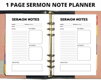 Nota de sermón cristiano de 1 página, planificador digital cristiano, inserción de notas de sermón, notas de estudio bíblico, notas de sermón digitales, nota de sermón de la iglesia